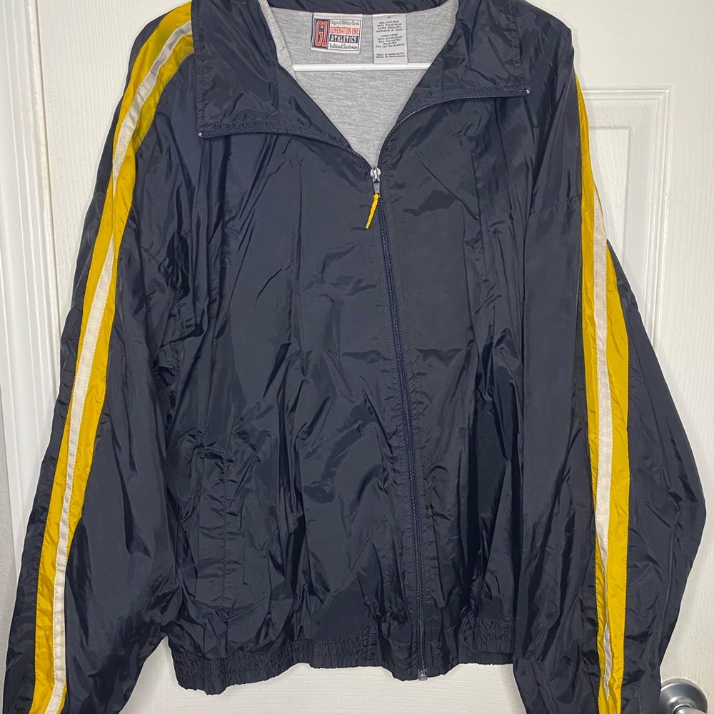 Vintage XL blue yellow and white windbreaker